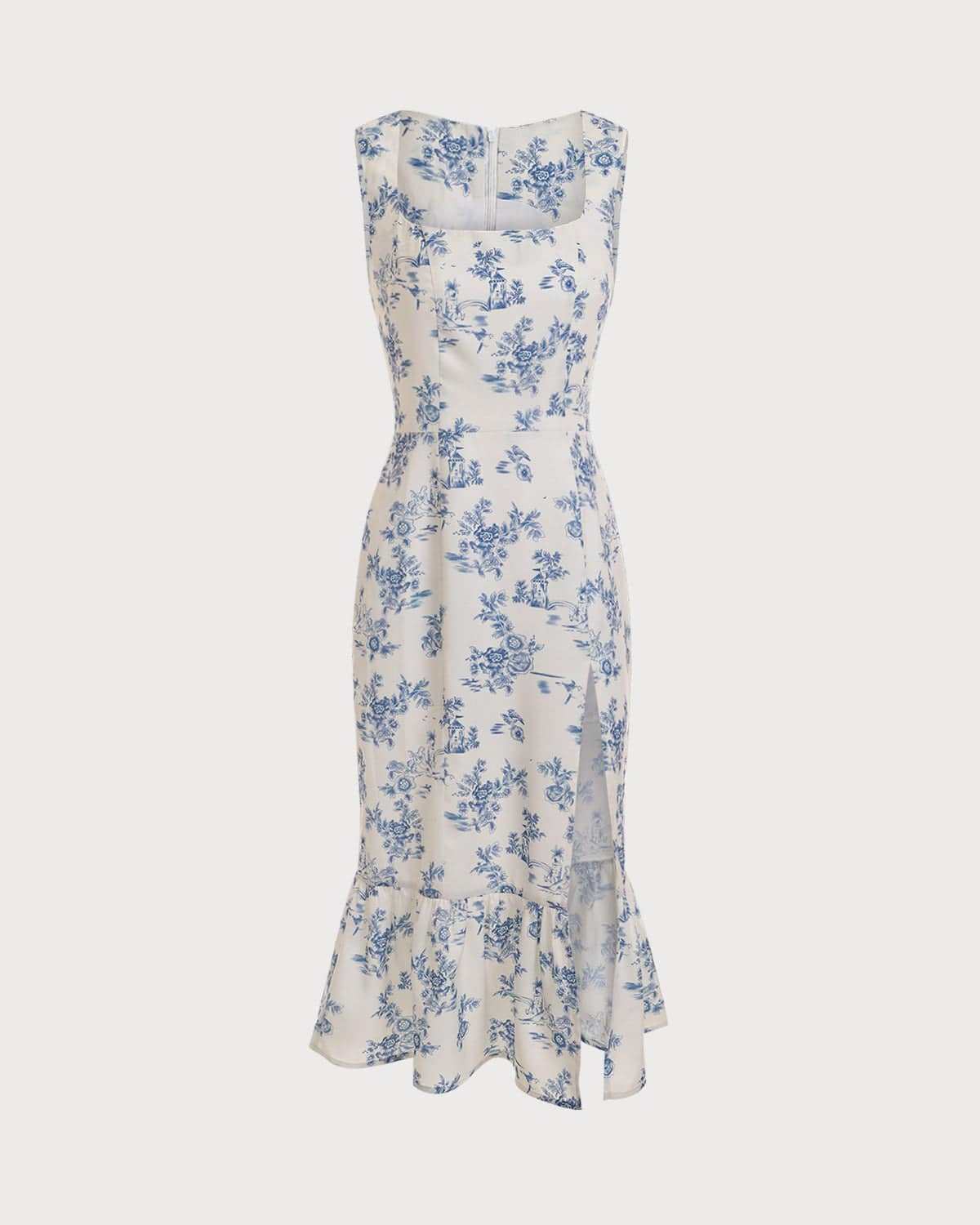 The Square Neck Ruffle Trim Midi Dress