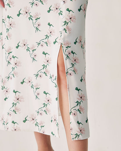 White Floral V-Neck Maxi Dress